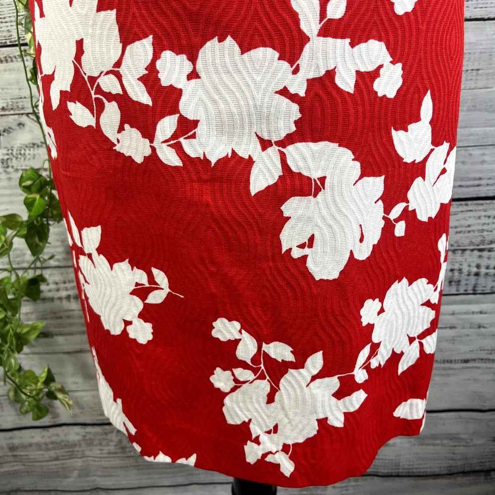 Talbots Skirt size 4 Petite Red White Floral Pencil Knee Wedding Career Church